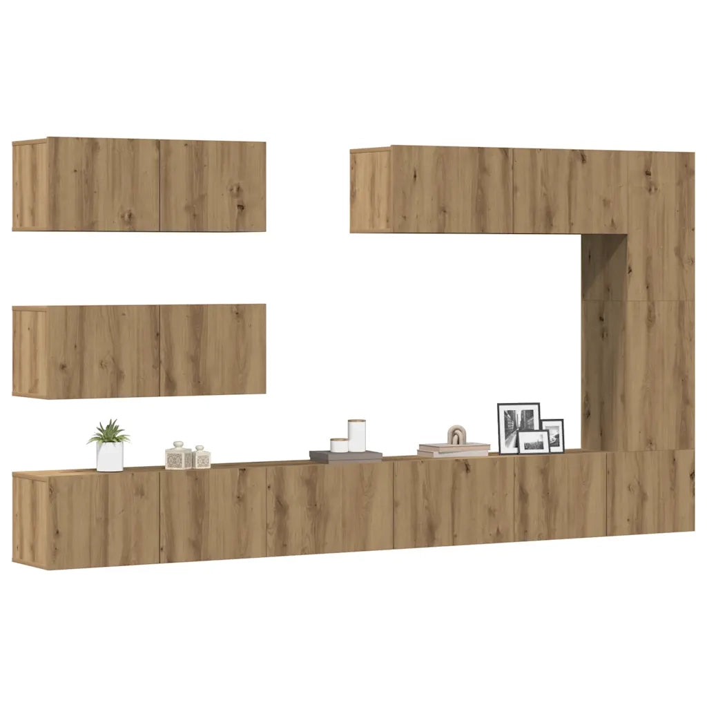 Set Mobile TV 7 pz Montato a Parete Rovere in Legno Multistrato 3329140