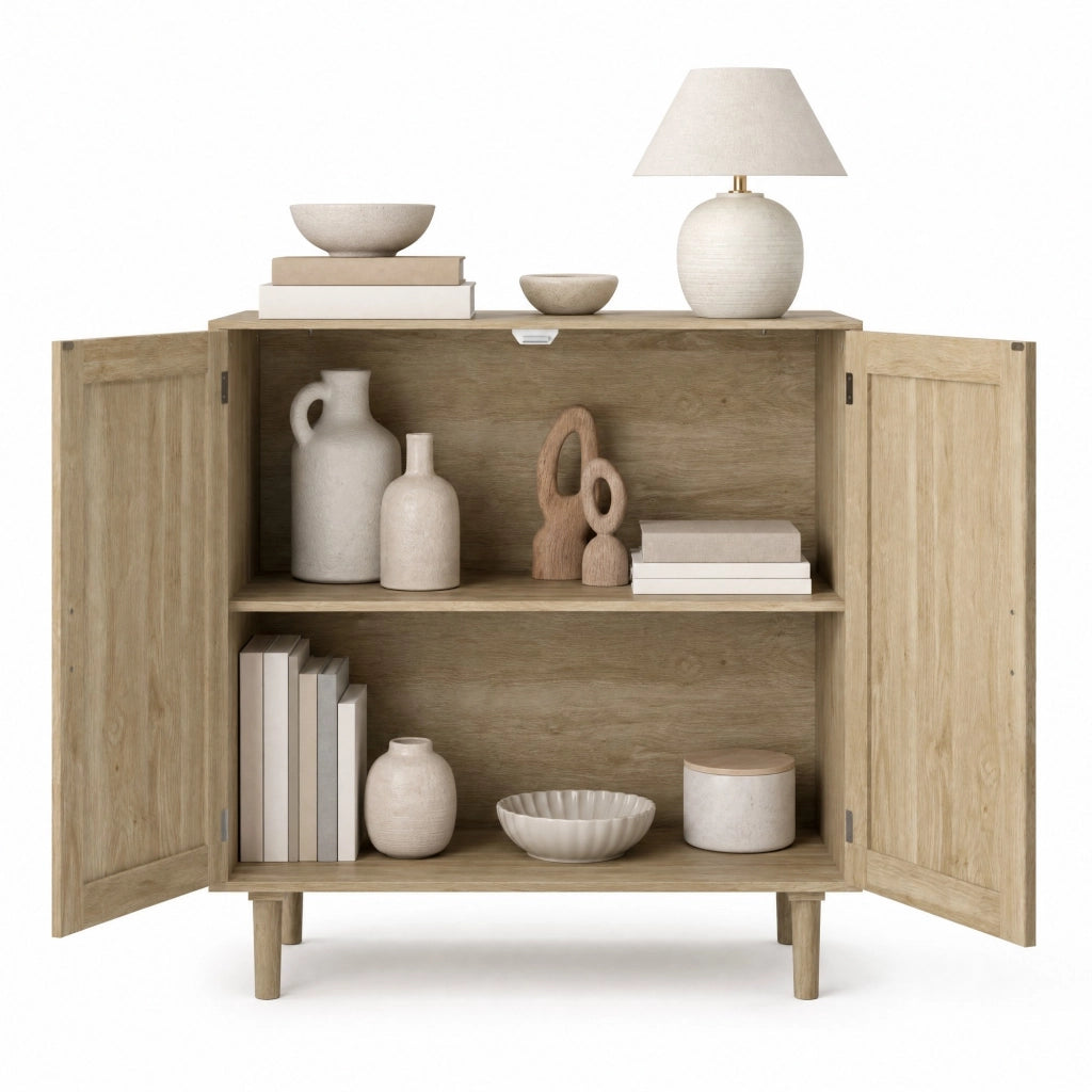 Credenza con 2 ante e 2 vani aperti; per soggiorno; in MDF e legno; 80x40x88 cm