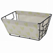 Trade Shop - Cesto Portaoggetti In Ferro Tessuto Stampa A Cuori Galli Manici 25x15x12cm 10614 -
