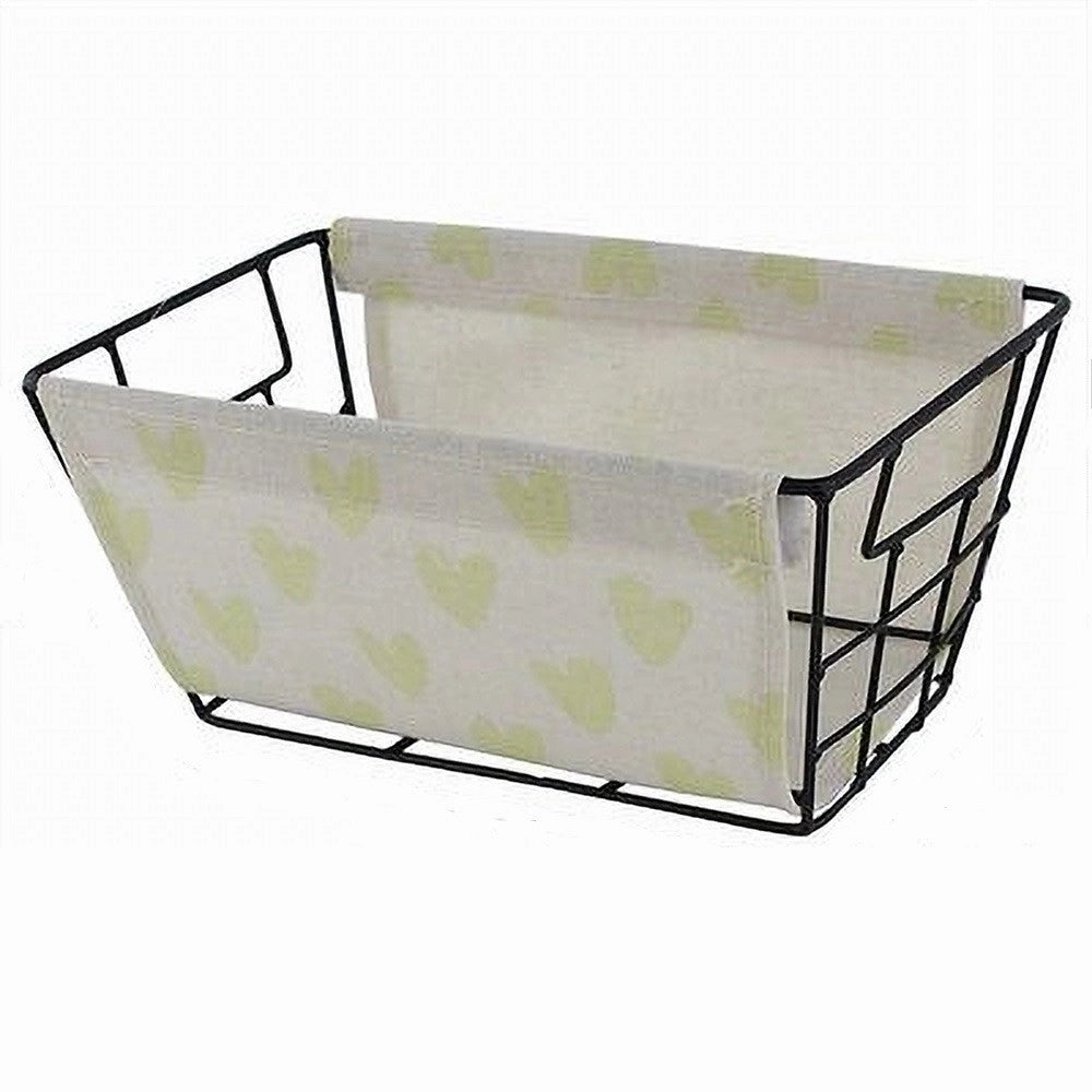 Trade Shop - Cesto Portaoggetti In Ferro Tessuto Stampa A Cuori Galli Manici 25x15x12cm 10614 -