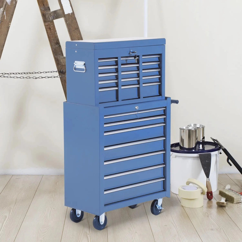 Carrello portautensili, carrello da officina, carrello con ruote e 4 cassetti, blu, mobile e stabile, ideale per garage e officina
