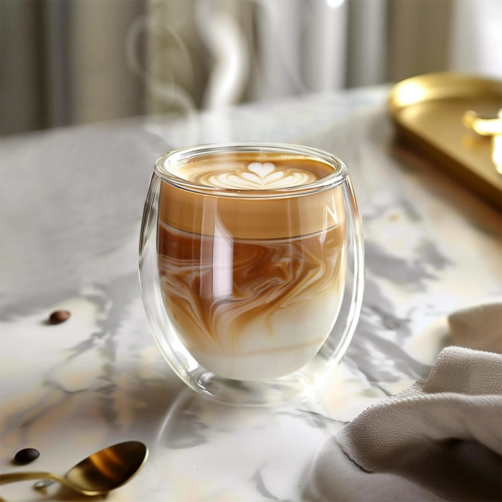 Set 2 bicchieri da 250 ml per bevande Doppia Parete in Vetro Borosilicato Trasparente Cheffinger