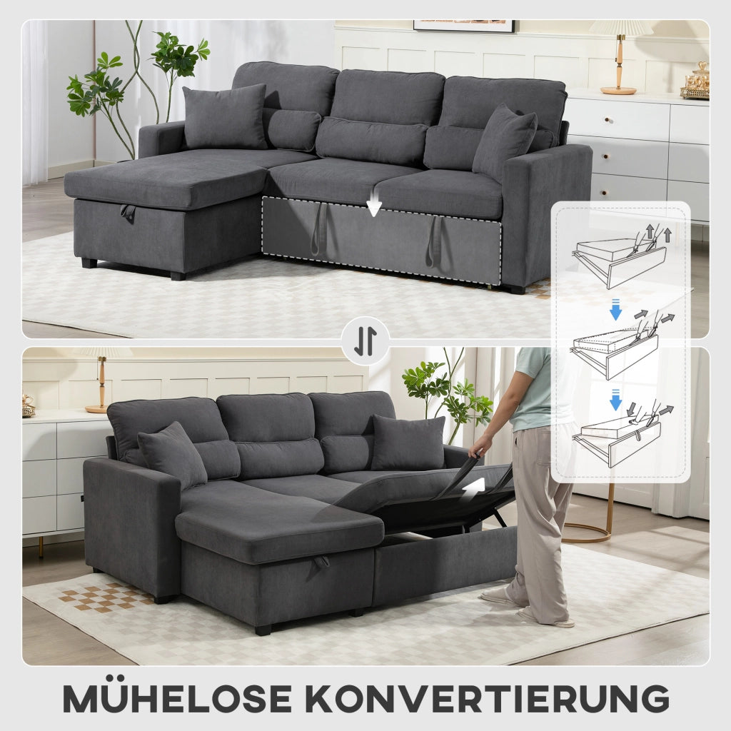 Divano letto angolare con contenitore e cuscini ¨C zephmum ¨C grigio scuro