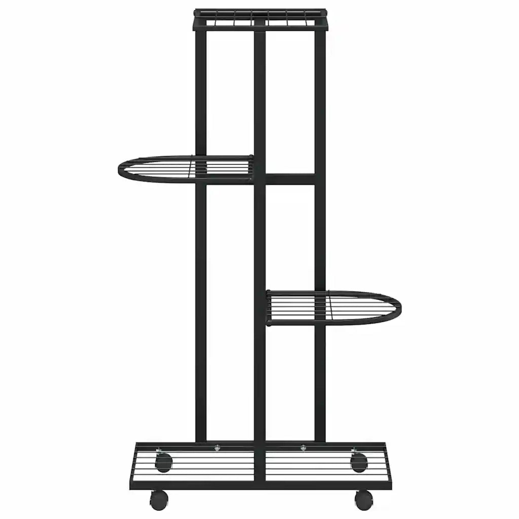 Fioriera a 4 Piani con Ruote 44x23x80 cm Ferro Nero 343115
