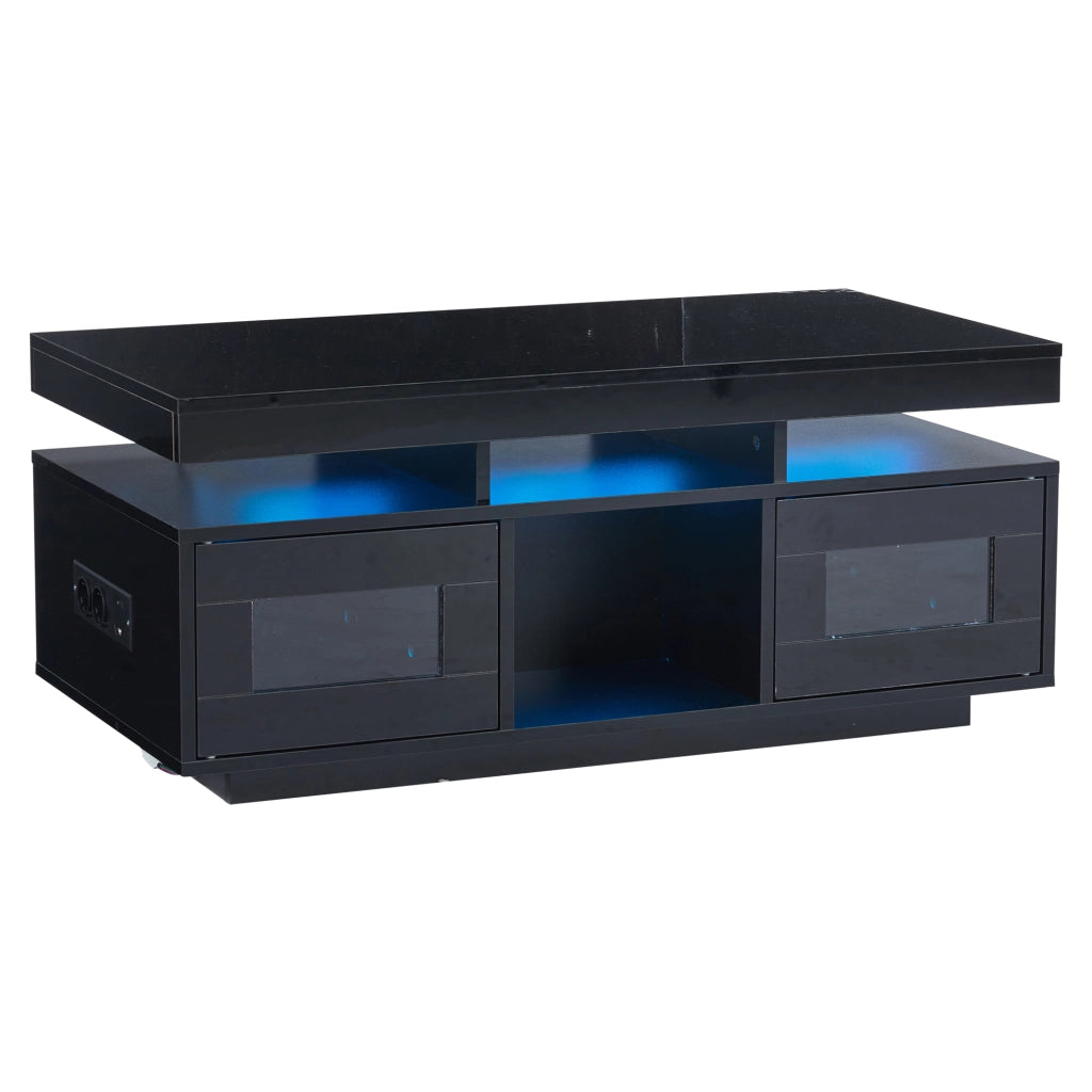 Tavolino da Salotto 2 Ante 2 Nicchie LED con Presa e USB per Soggiorno e Ufficio 100 × 50 × 43 cm