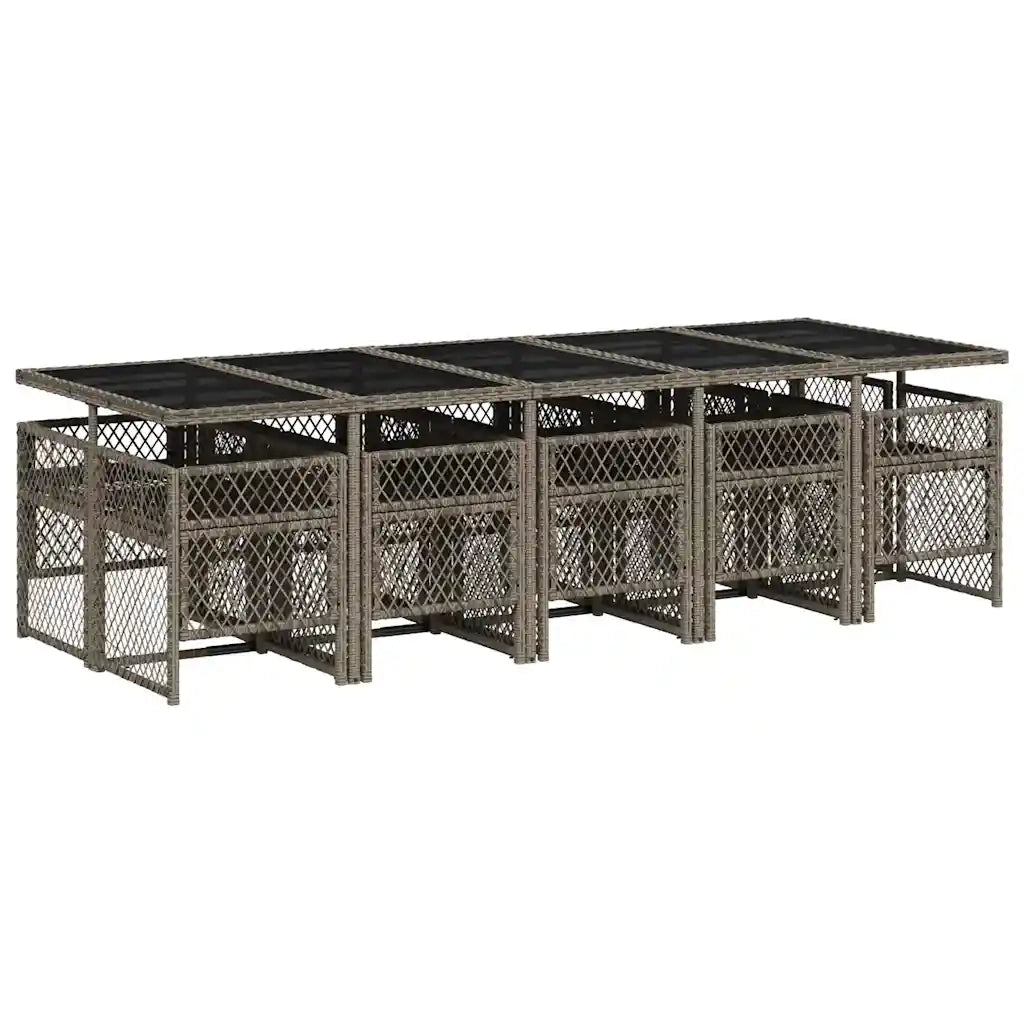 Set da Pranzo da Giardino 11pz con Cuscini in Polyrattan Grigio 3210752