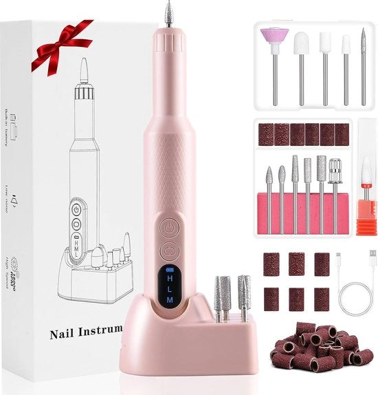 Set di viti elettriche, Drilling a viti elettrica senza cavo con 12 punte, Velocità regolabile Set di manicure e pedicure elettrico per uso domestico e professionale, Set di viti elettriche portatile con base ricaricabile