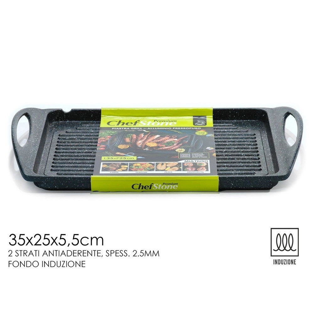 Trade Shop - Piastra Grill Con 2 Manici Fondo A Induzione 2 Strati Antiaderenti Con Superficie Rigata -