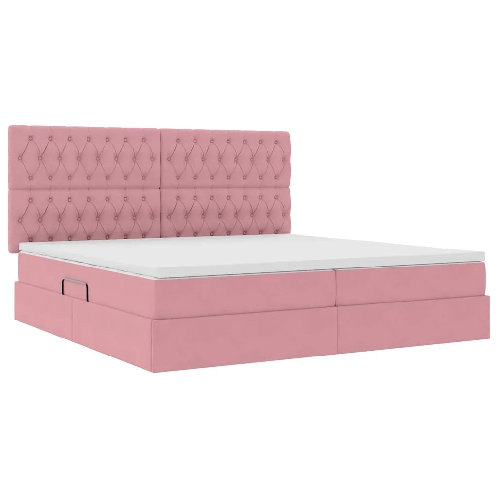 Letto con contenitore e materasso Rosa 200 x 200 cm Velluto