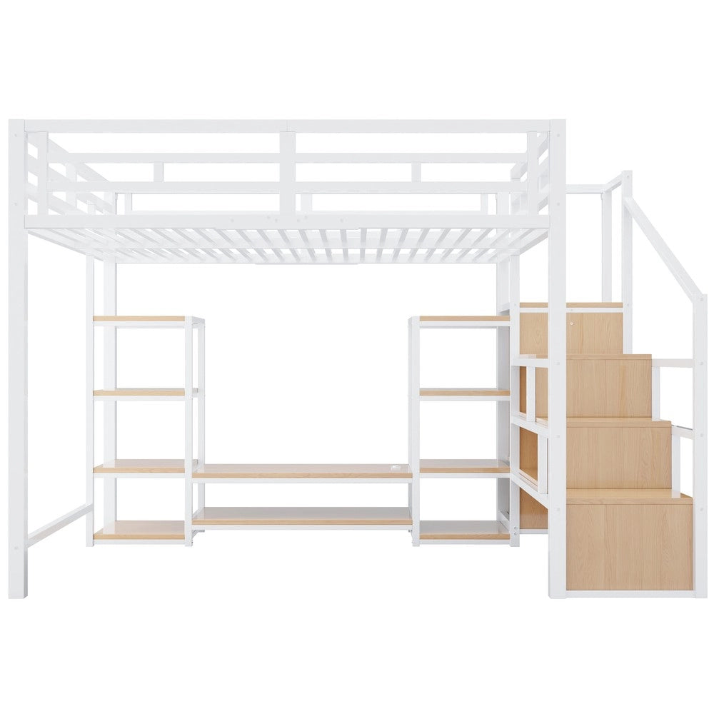 Letto a soppalco con TV - Zephmum- 140x200 - Bianco - Presa di corrente e scala di sicurezza