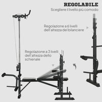 Panca Fitness 180x134x200 cm con Leg Press Squat Rack e Leg Extension in Acciaio e PU Nero e Argento