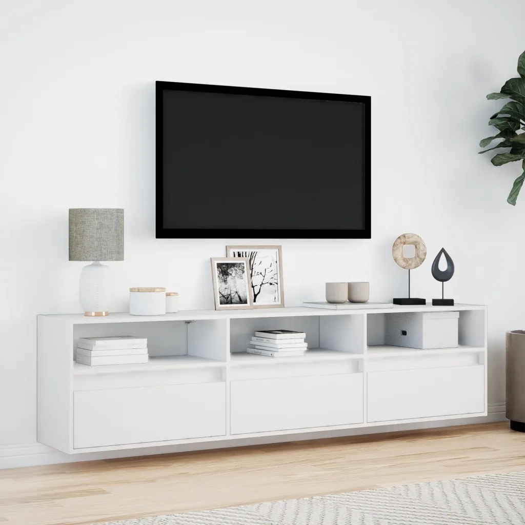 Mobile TV a Parete con LED Bianco 180x31x45 cm 3307940