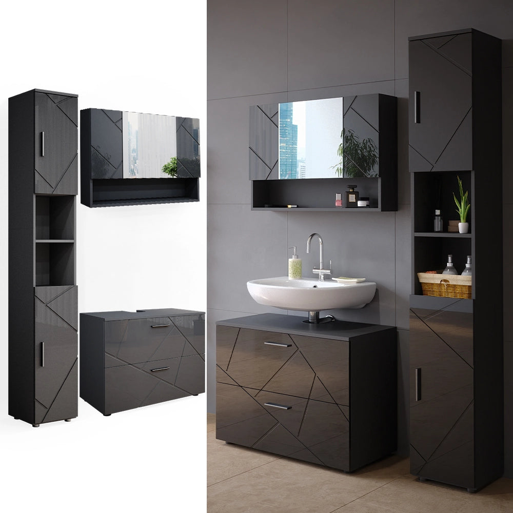 Vicco Set mobili bagno Antracite lucido 3 pezzi, base 80 cm