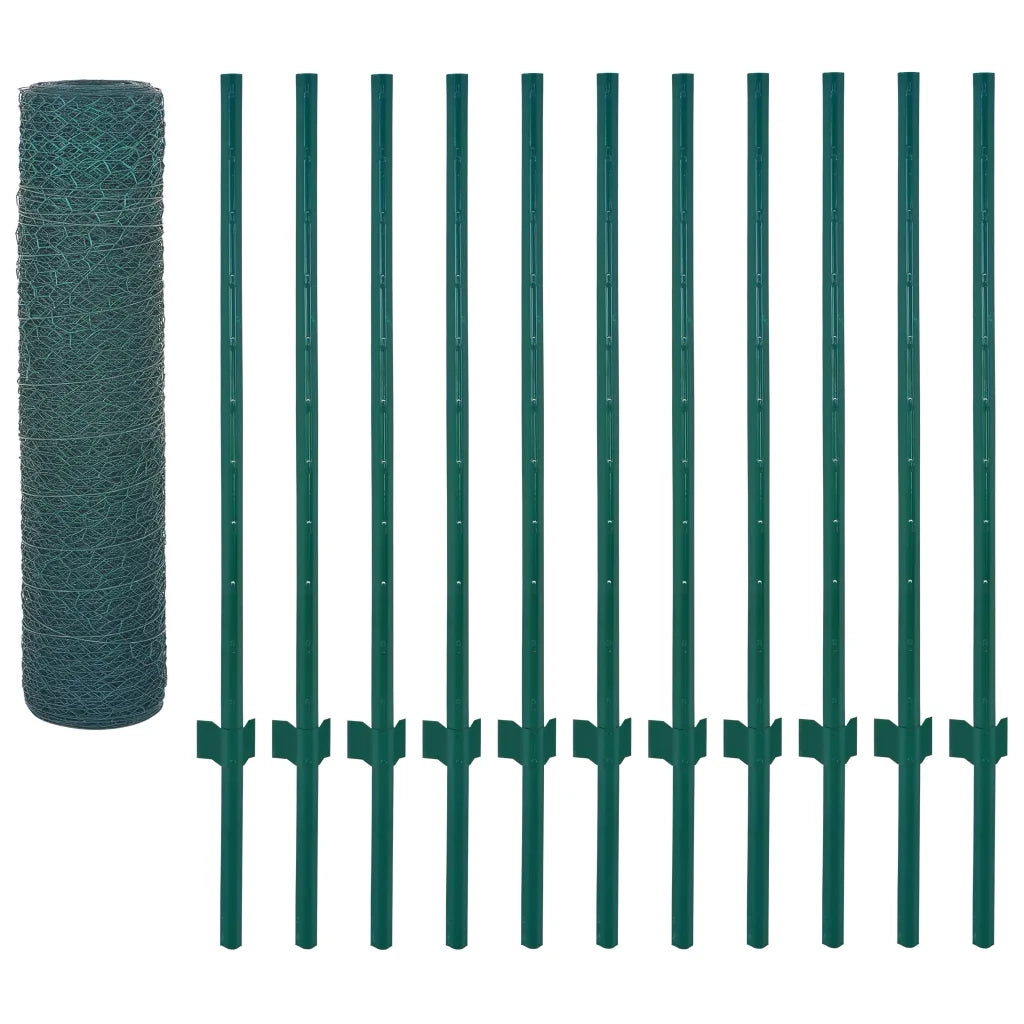 Rete per Recinzione con Pali in Acciaio 25x0,5 m Verde 144603