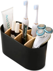 Oggetto di supporto per spazzola da denti in bambù con pareti divisorie antiscivolo base - 4 posti per spazzola da denti + 2 posti per pasta da denti per bagno cucina soggiorno