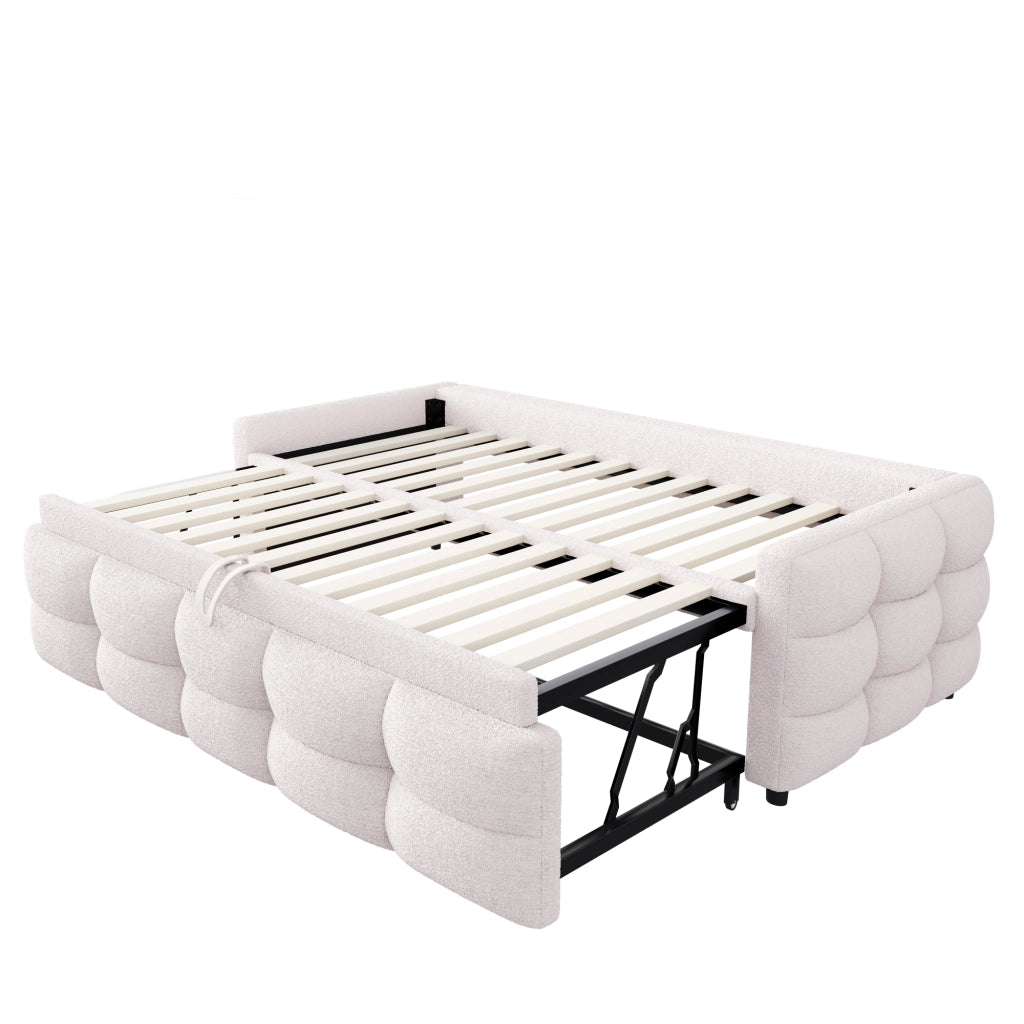 DESMIU Letto estraibile 90 × 190 cm e 180 × 190 cm 2 posti con contenitore, senza materasso, in teddy beige