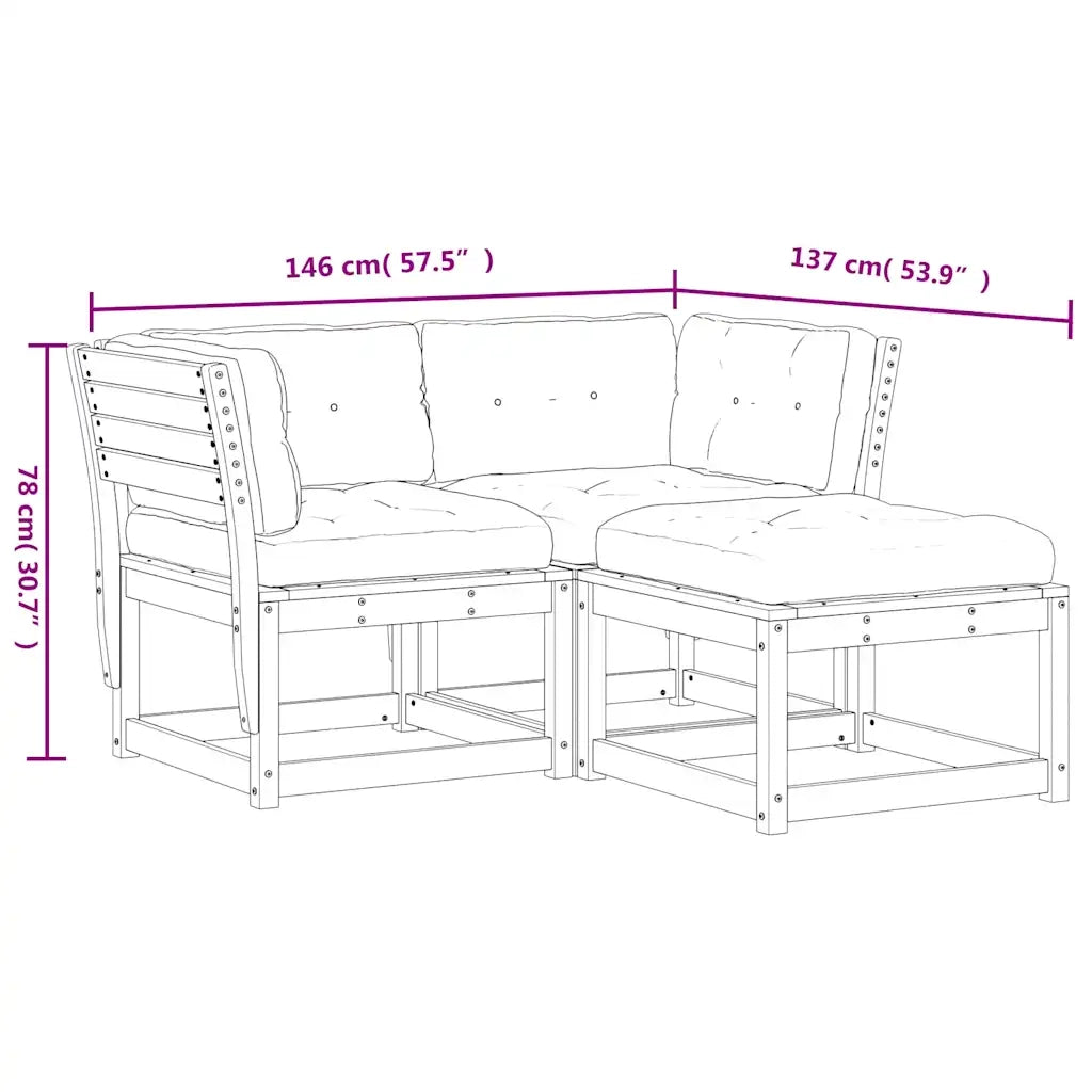 Set Divani Giardino 3 pz con Cuscini Marrone Cera Massello Pino 3216992