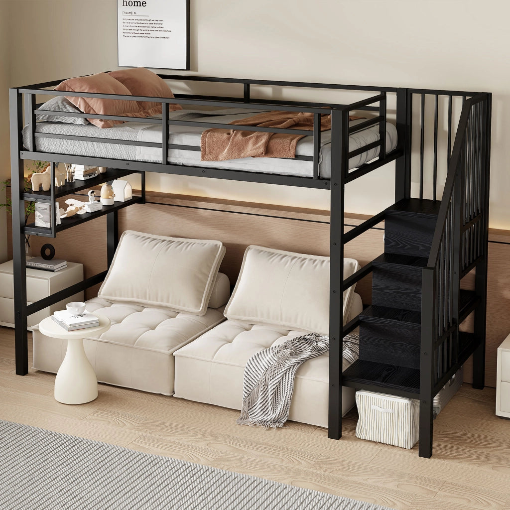 Letto a castello nero in metallo con funzione contenitore 90x200 cm