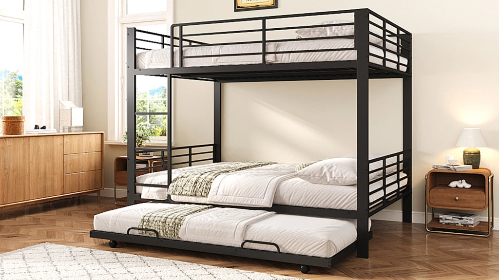 Castello in metallo 140x200 con letto estraibile; sponde e scala; per bambini; nero