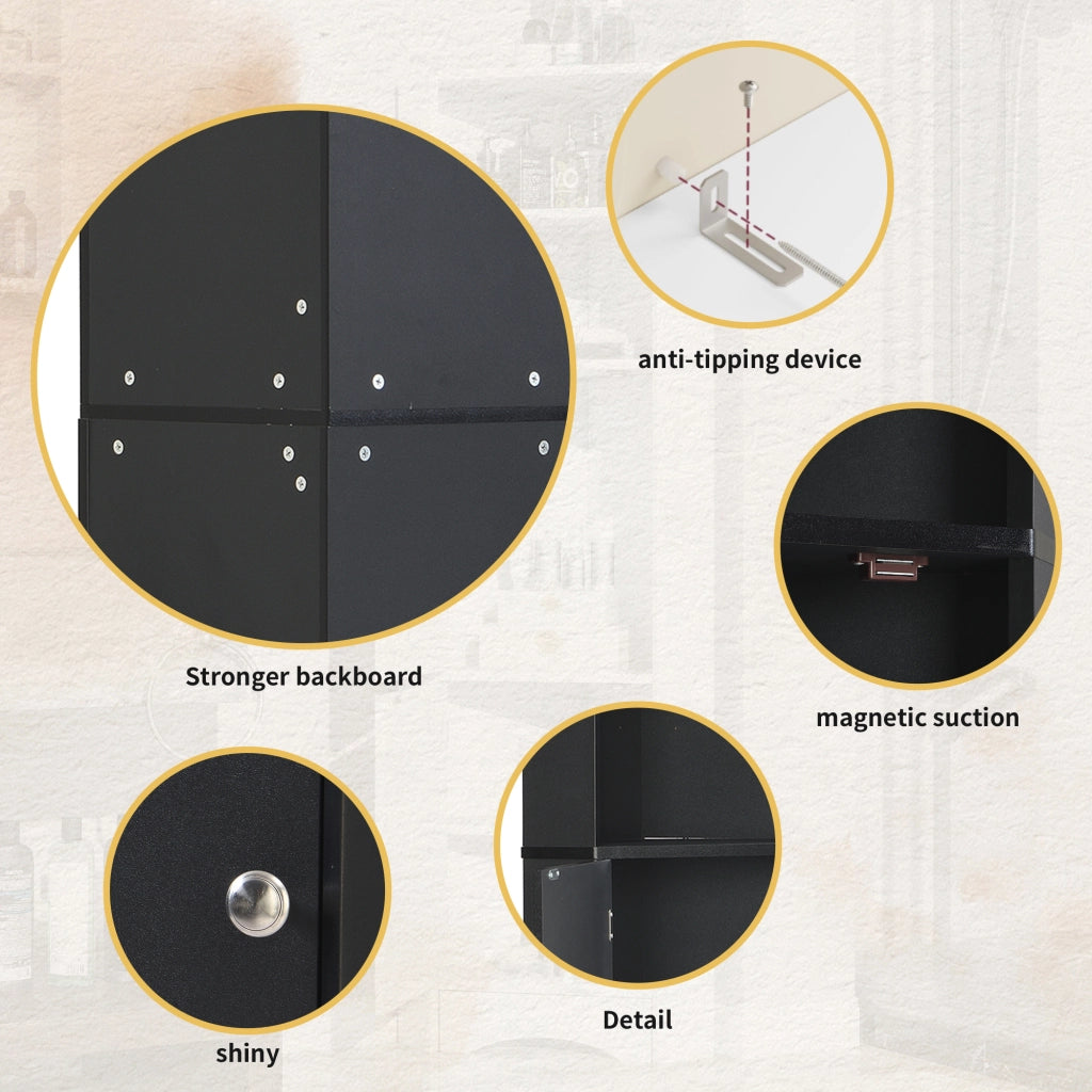 Mobile bagno angolare con vani aperti - per bagno - in truciolare - 36.5×36.5×155 cm - nero