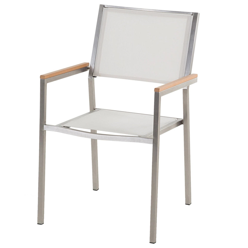 Set da pranzo da giardino bianco con piano in vetro Nero 6 posti 180 x 90 cm