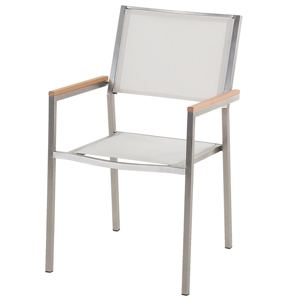 Set da pranzo da giardino bianco con piano in vetro Nero 6 posti 180 x 90 cm