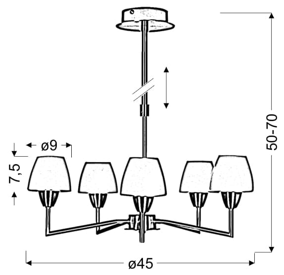 Lampadario Candellux Togo 35-10646 argento vetro bianco 5xG9