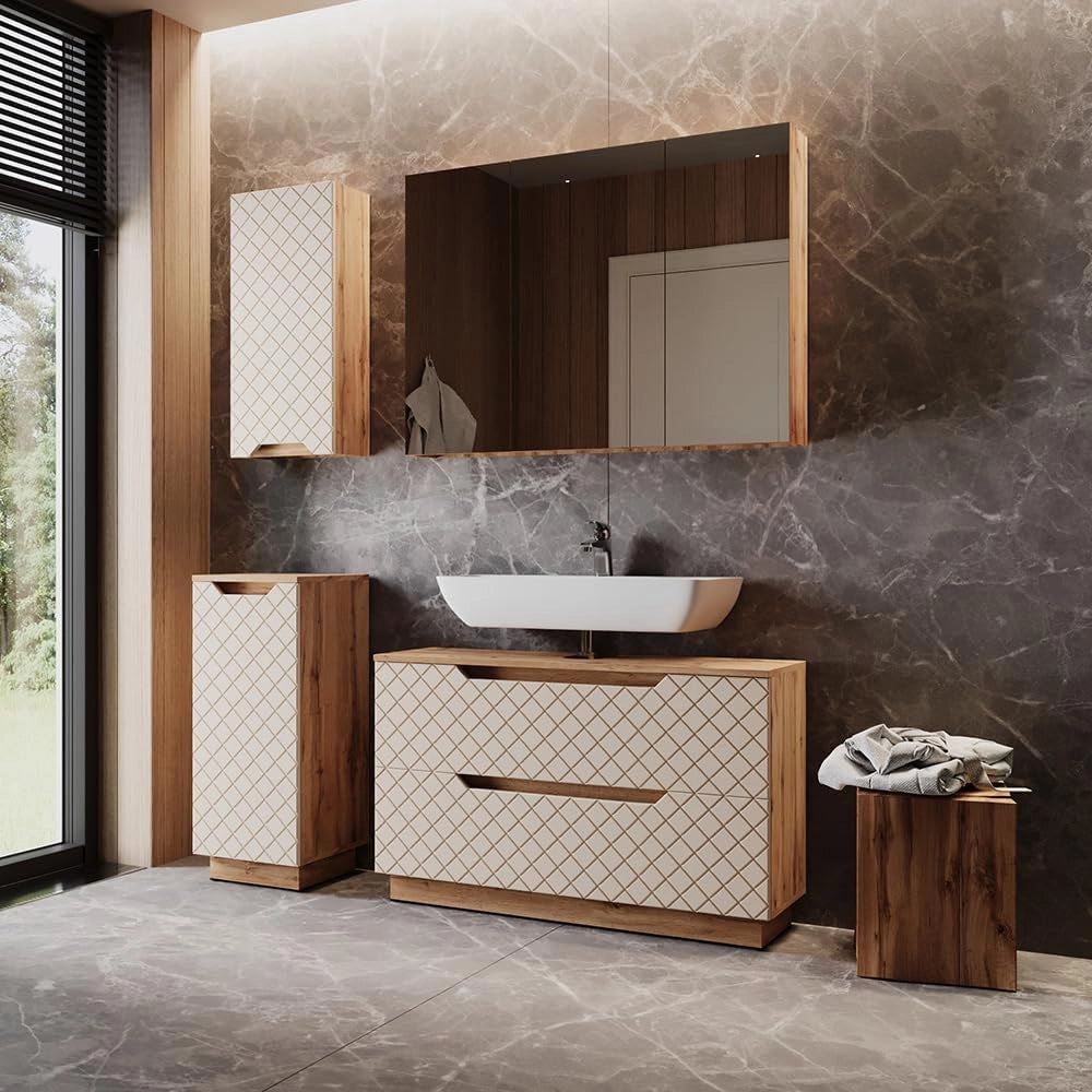 Set di mobili da bagno Lotta, Cachemire, 99.4 cm, composto da mobile sottolavabo, specchiera, armadio medio e pensile