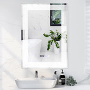 Specchio LED a Parete 70x50cm, Specchio da Bagno HD Antappannamento con 3 Luci Colori, Funzione Memoria Lettura di Tempo e Temperatura, Specchio rettangolare Intelligente IP44