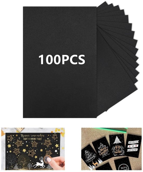 Cartone A6 in Nero - 100 Fogli - Doppio - 300g - Chiusura con Cernia - Perfetto per Inviti - Utilizzo Creativo