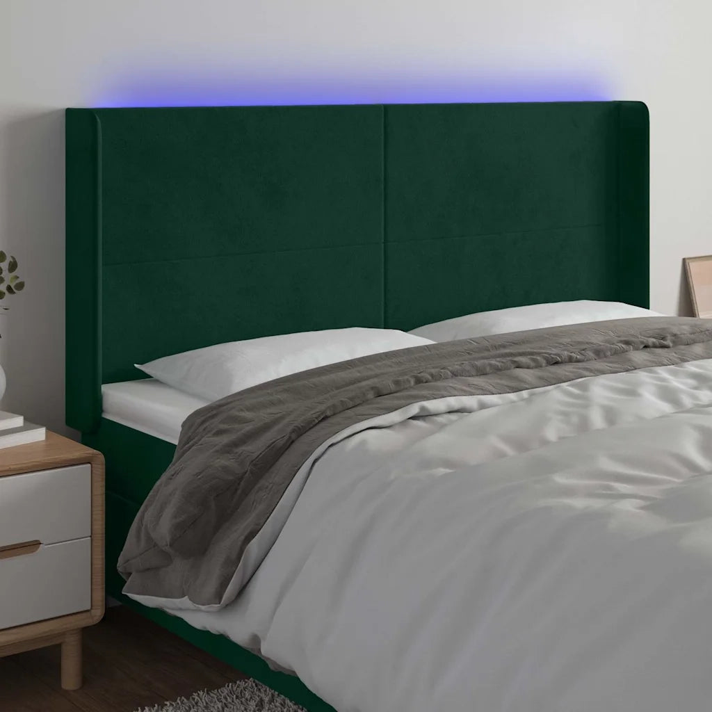 Testiera | Testata a LED Verde Scuro 203x16x118/128 cm in Velluto