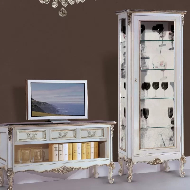 Parete attrezzata classica legno shabby bianco argento dx