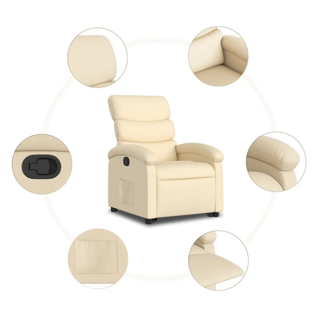 Poltrona | Sedia Relax Alzapersona Reclinabile Crema in Tessuto