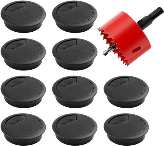 Cavo di passaggio per ufficio - Pratico per ambienti di lavoro - 10 pezzi - Nero - 60 mm