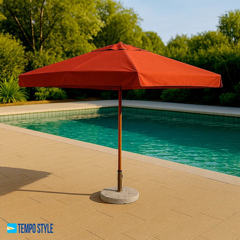 Tempo Style - Ombrellone da Giardino Vomero 3x3 m | Ombrellone da Esterno in Alluminio e Poliestere 180g/㎡ (Terracotta/Legno Noce)