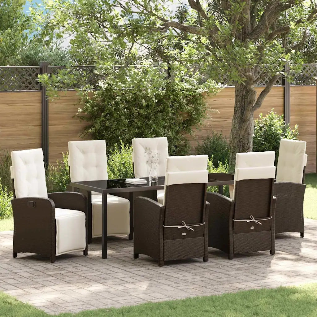 Set da Pranzo per Giardino con cuscino 7 pcs Marrone polyrattan 3380321