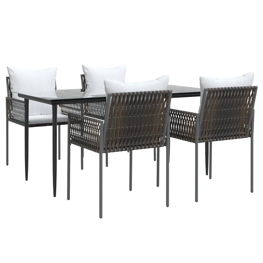 Set Pranzo da Giardino 5pz con Cuscini in Polyrattan e Acciaio