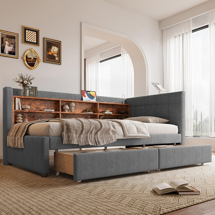 Divano letto 90x200cm?- Xylo - 2 cassetti USB-C lino grigio