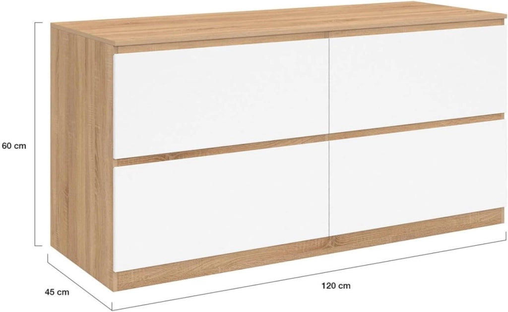Mobile lavabo doppio TOMI 120 cm 4 cassetti finitura faggio e bianco