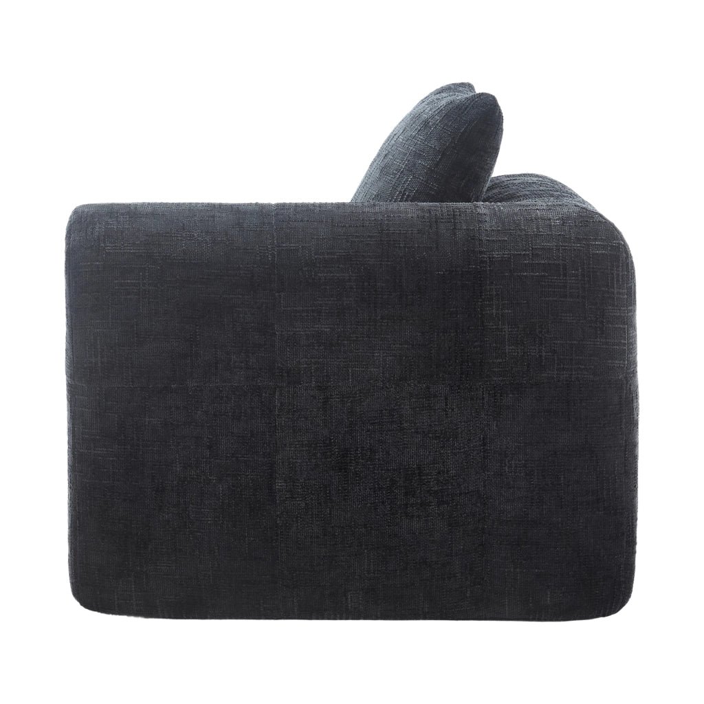 Chaise longue moderna in chenille nera, con tasche laterali, cuscino incluso, 158×90×60 cm