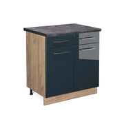 Mobiletto base per cucina Fame-Line Blu scuro lucido/Rovere dorato 80 cm, PL Antracite Vicco