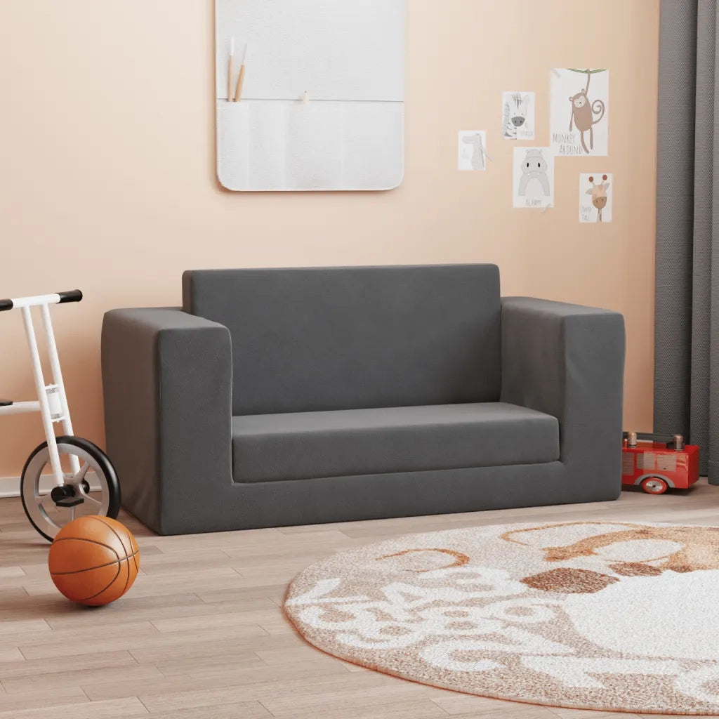 Divano Letto per Bambini a 2 Posti Antracite in Morbido Peluche 357036