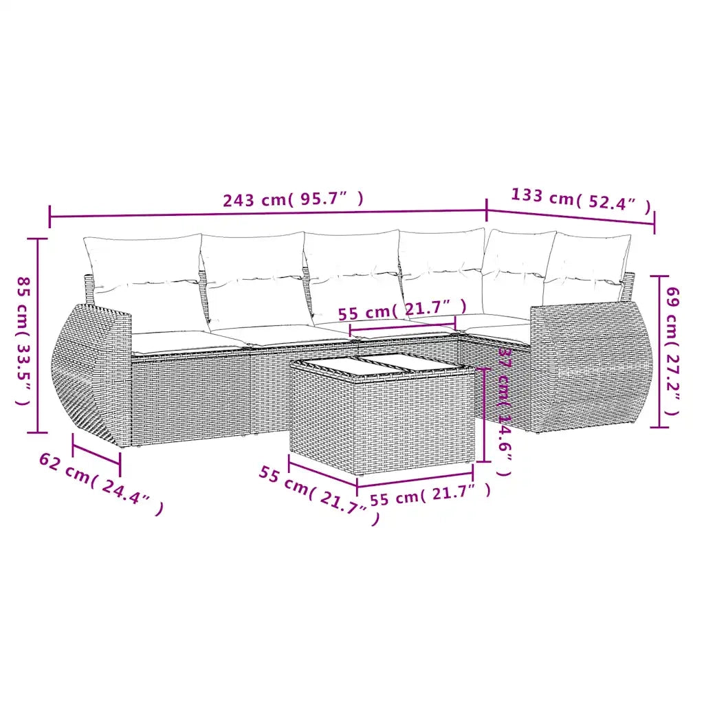 Set Divani da Giardino 6 pz con Cuscini Marrone in Polyrattan 3221343