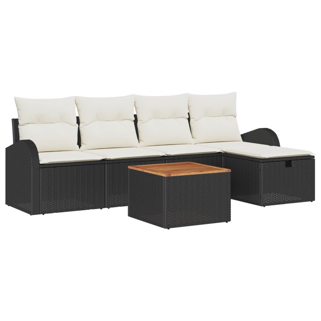 Set Divano da Giardino 6 Pezzi con Cuscini Rattan Nero Polyrattan