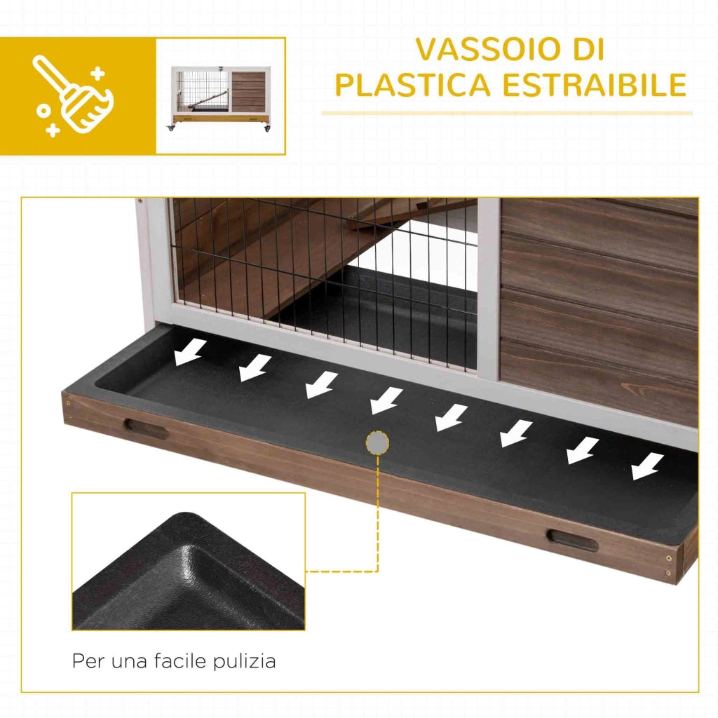 Conigliera 90x53x59 cm Casetta e Rampa in Legno Marrone