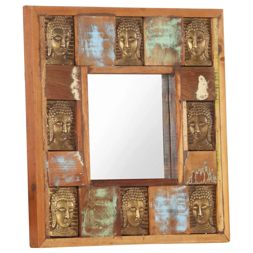Specchio Decorato con Buddha 50x50cm Legno Massello di Recupero 321813