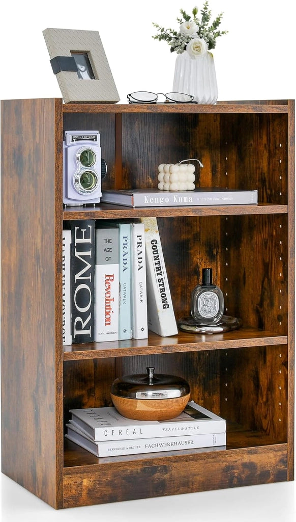 Libreria a 3 Piani, Scaffale Multifunzionale con Ripiani Regolabili e Dispositivo Antiribaltamento, per Soggiorno, Camera da Letto, Studio, 50 x 30 x 75 cm, Marrone