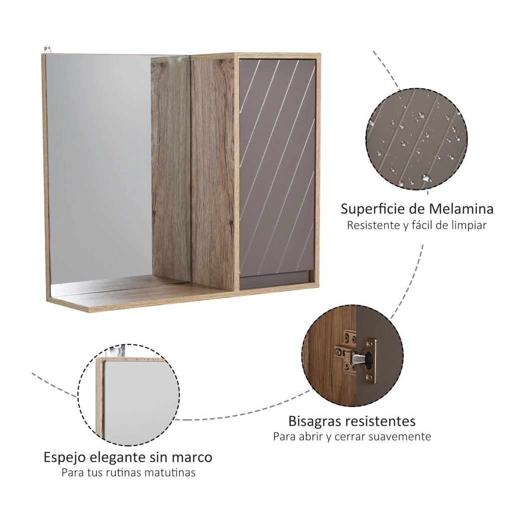 Specchio con mobiletto bagno sospeso ¨C zephmum ¨C 57x14,2x49,2 cm rovere grigio