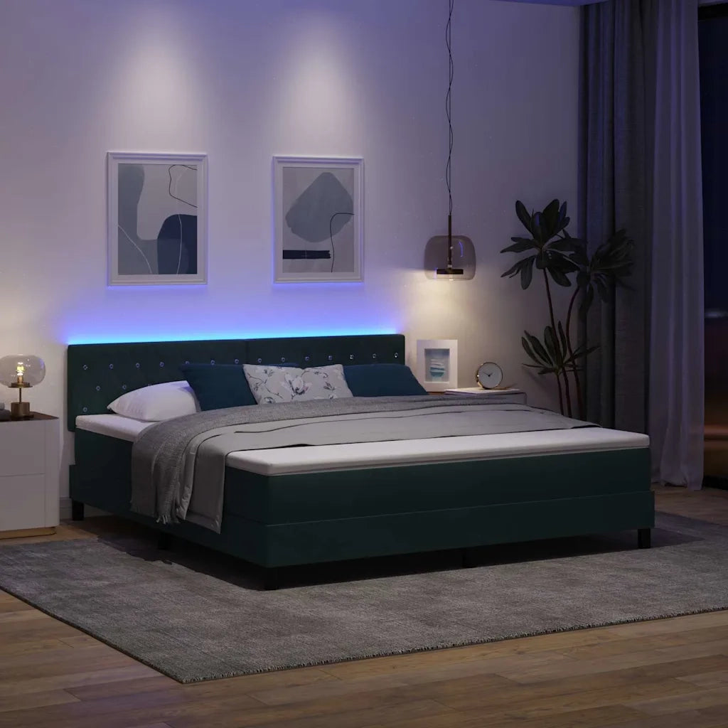 Letto a Sorgente LED con led Verde Scuro 180 x 200 cm Velluto 3342605