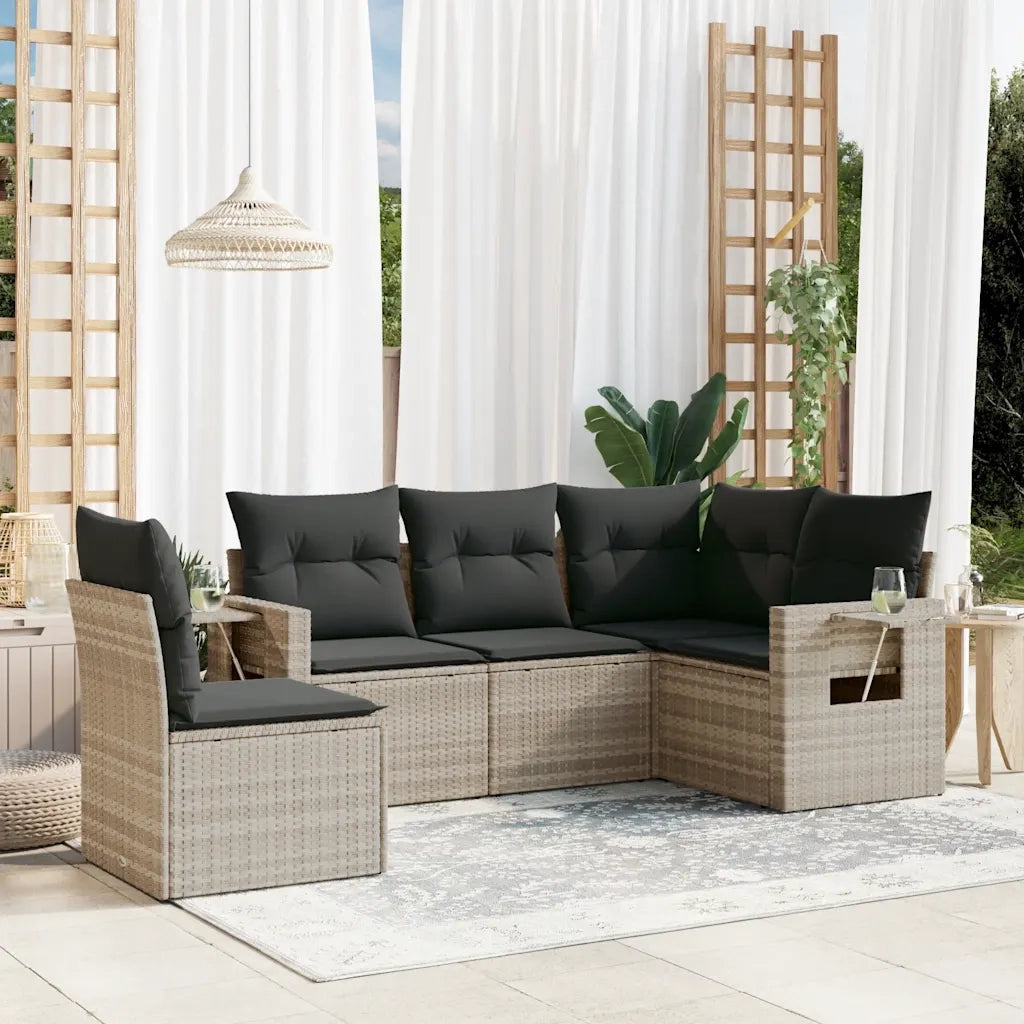 Set Divano da Giardino 5pz | Set Salotto da Giardino con Cuscini Grigio Chiaro Polyrattan